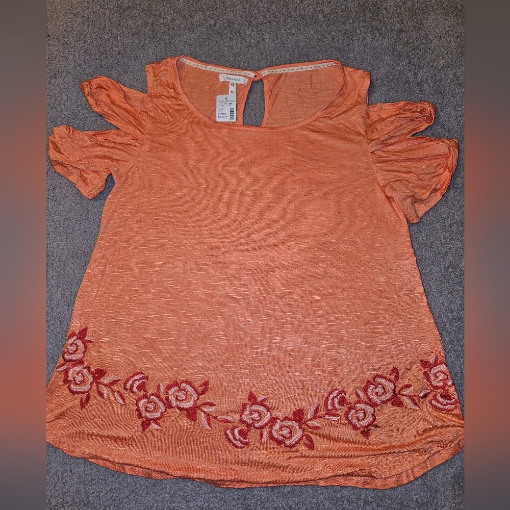 Maurices Medium Cold Shoulder Embroidered Floral Shirt New NWT